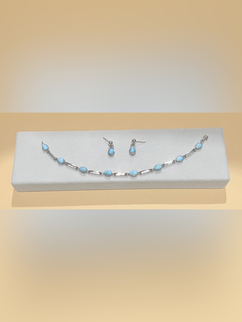 Vintage Larimar Teardrop Bracelet and Earring Set - Picture 5 of 10